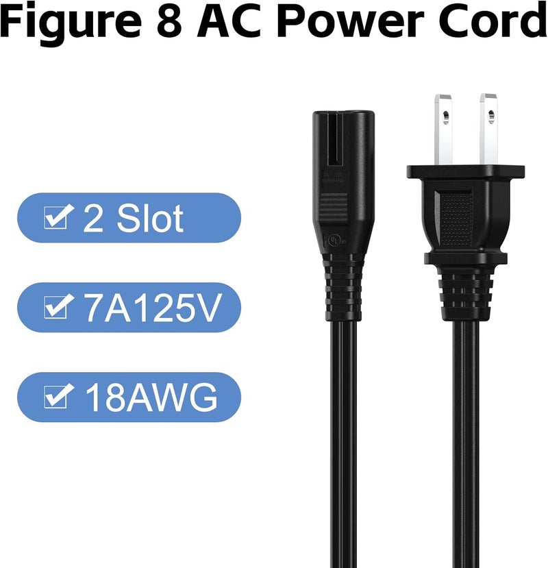 ecjtu AC Power Cord 6FT (1 Pack), 2 Prong TV Power Cord, Power Supply Cable Replacement for Xbox One, Xbox Series X, PS3, PS4, PS5, Compatible for Printer, Monitor, Sound Bar, Game Console - Image 3